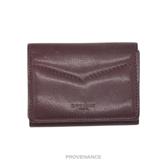 🔴 Givenchy Two Tone Trifold Wallet - Burgundy Red Leather - Picture 1 of 9